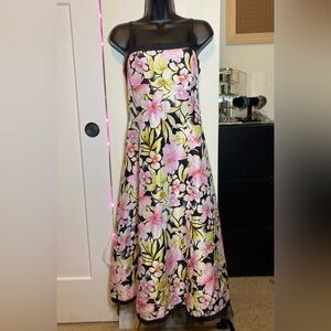 Signature by Robbie Bee Silk Pink & Black Floral A-Line Dress 12